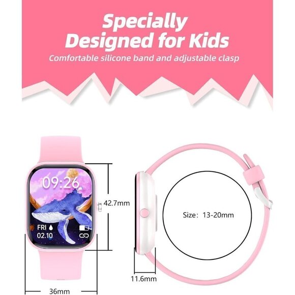 Kids  Smart Watch ip68 Waterproof Fitness Tracker Watch Gift For Teens- Pink - Picture 8 of 16